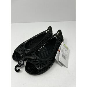 Crocs Comfort Casual Cut Out Peep Toe‎ Women's Black Flats Shoes  Sz 4 NWT